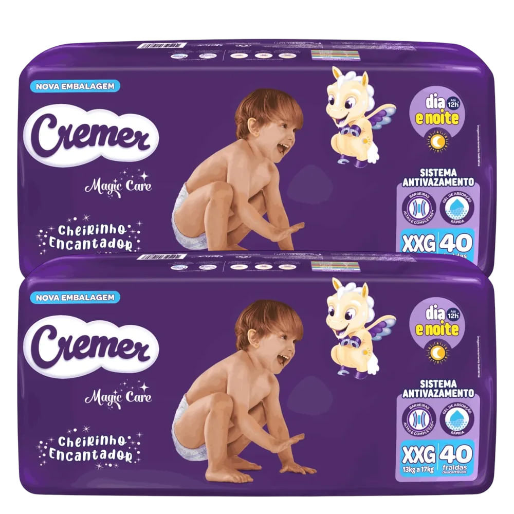Kit 2 Fraldas Descartáveis Cremer Magic Care Hiper XXG 40 Tiras