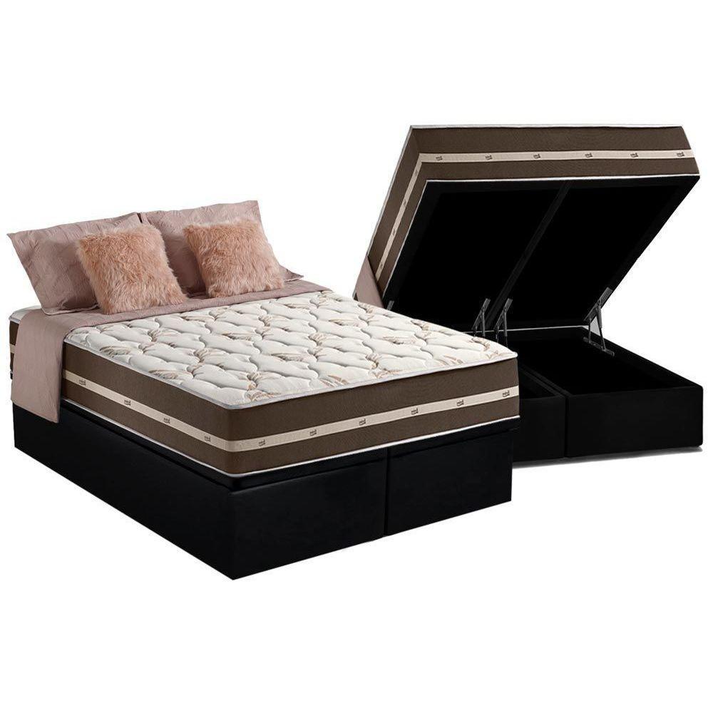 Cama Box Baú King: Colchão Molas Anjos Superlastic Classic + Base CRC Courano Black(193x203)