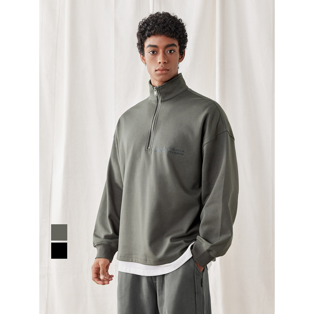 BD Primavera Gola Meio Zíper Moletom Masculino Simples Impresso Malha Moletom Esportivo Masculino Solto