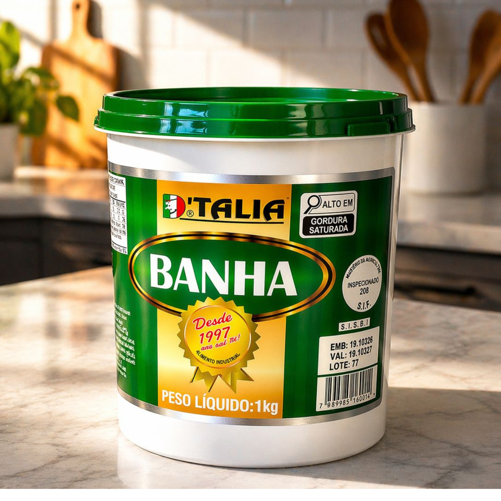 Banha de Porco em Balde 1Kg Gordura Suína Saudável