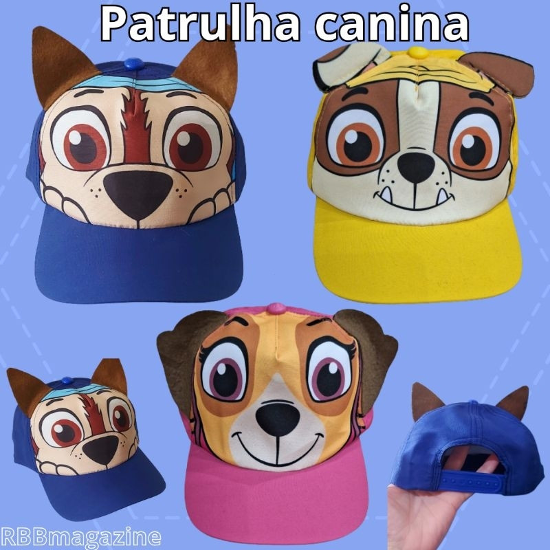 Boné infantil 3d Infantil Menino e Menina Patrulha Canina, Chase, Rubble, Skye