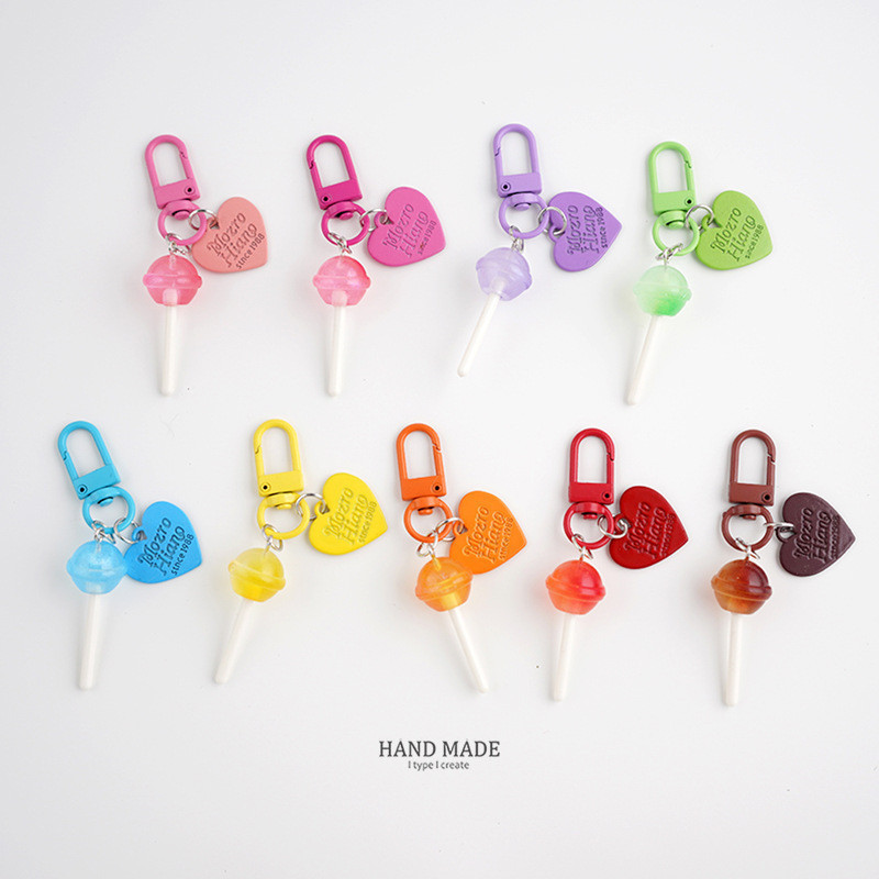 [Estoque pronto] Super doce simulação fresca cor transparente pirulito chaveiro acessórios Macaron doces amor coração pi