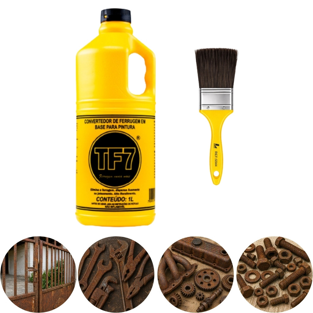 TF7 Fundo Convertedor de Ferrugem 1 Litro TF7 + Pincel Aplicação
