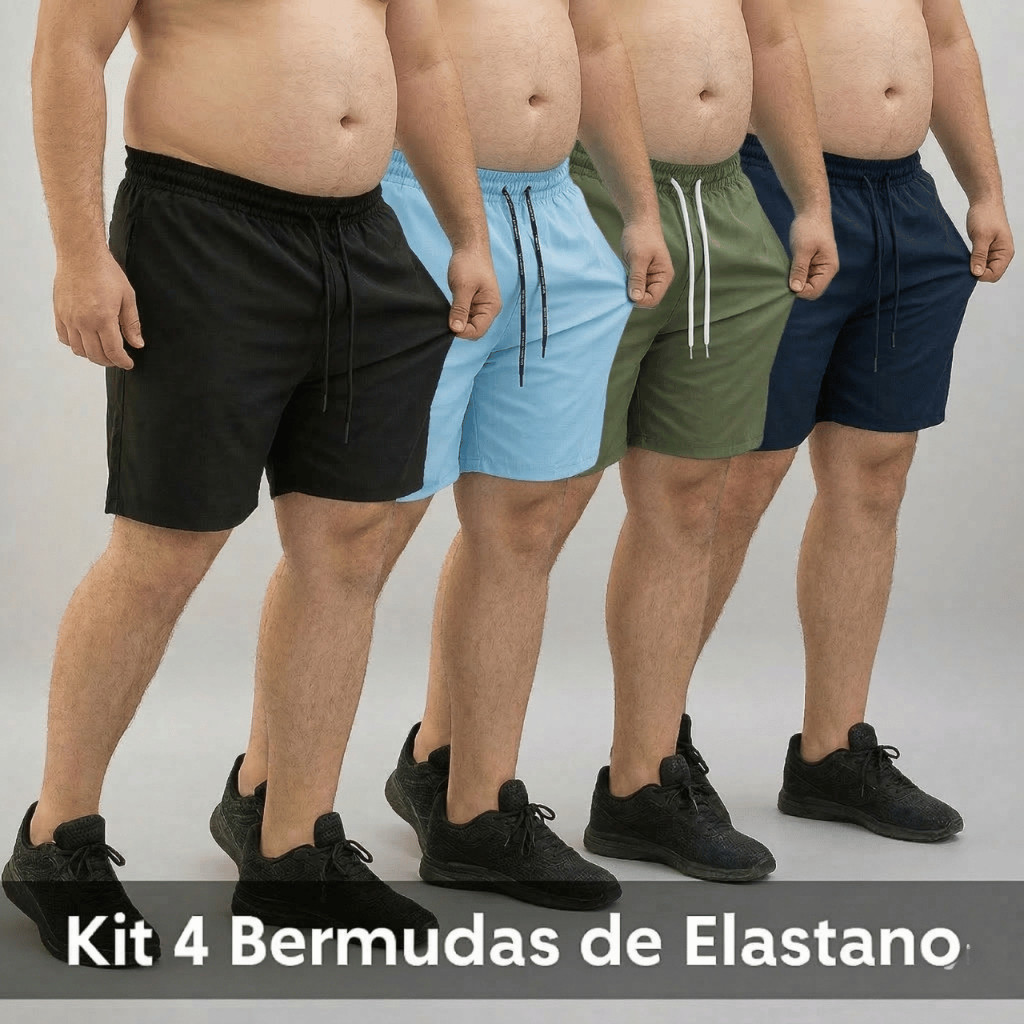 Kit 4 Bermuda Plus Size Shorts Masculino com Elastano Academia Esporte Treino Bermuda Praia Liso