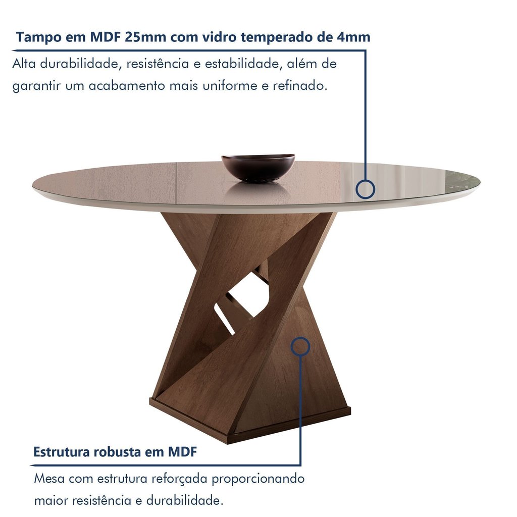 Conjunto Sala de Jantar Mesa Tampo Redondo Plus Vidro 100cm com 4 Cadeiras Barcelona Yescasa