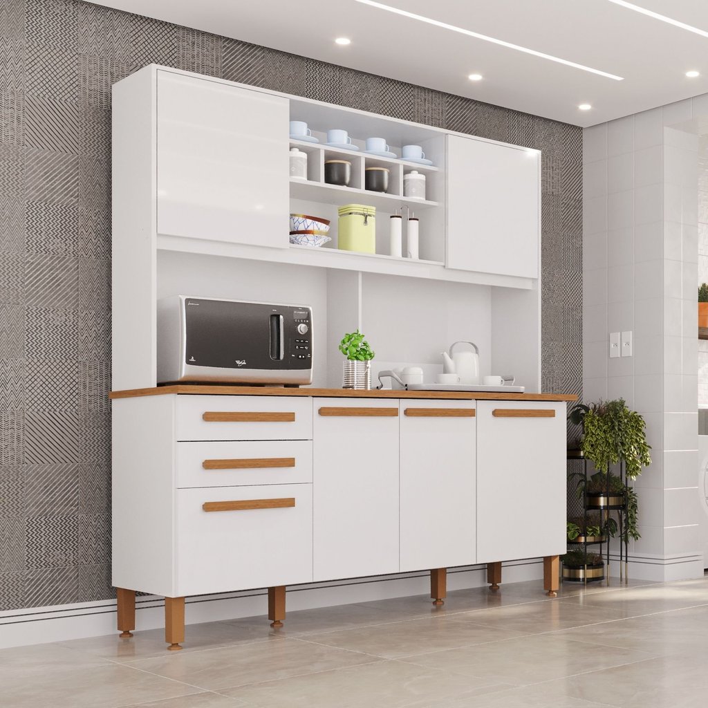 Armário para Cozinha 6 Portas 2 Gavetas Luna Plus Yescasa Branco Branco