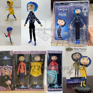 Boneca Coraline, figura de anime articulada, vem com capa de chuva, suéter e camisa listrada, brinquedo, modelo decorati