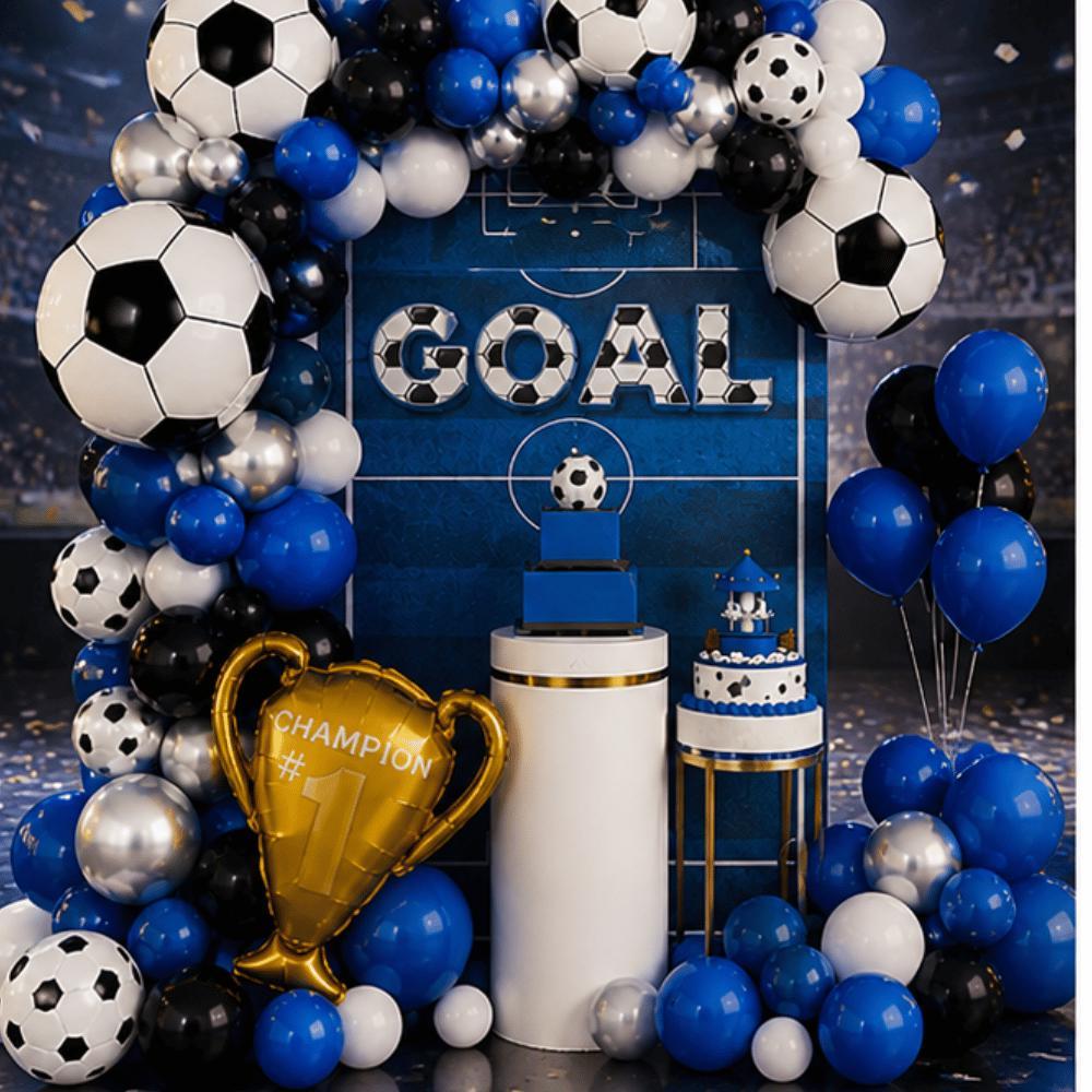 Kit Balões Futebol Azul Preto Branco 104 Un Premium