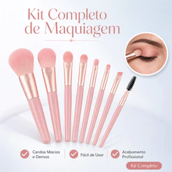Kit 8 Pincéis de Maquiagem Mini Portátil para Viagem Estojo Transparente Cerdas Macias