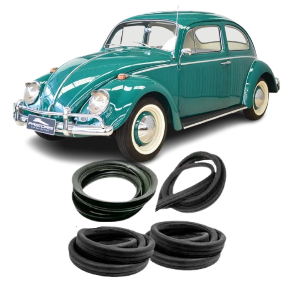 KIT BORRACHA PARABRISA DIANTEIRO FUSCA 59 A 66 + VIGIA TRASEIRO + JANELA LATERAL COM ENCAIXE PARA FRISO