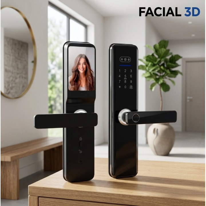 Fechadura Eletrônica com Impressão Digital, Câmera e Reconhecimento Facial 3D Avançado karinamini