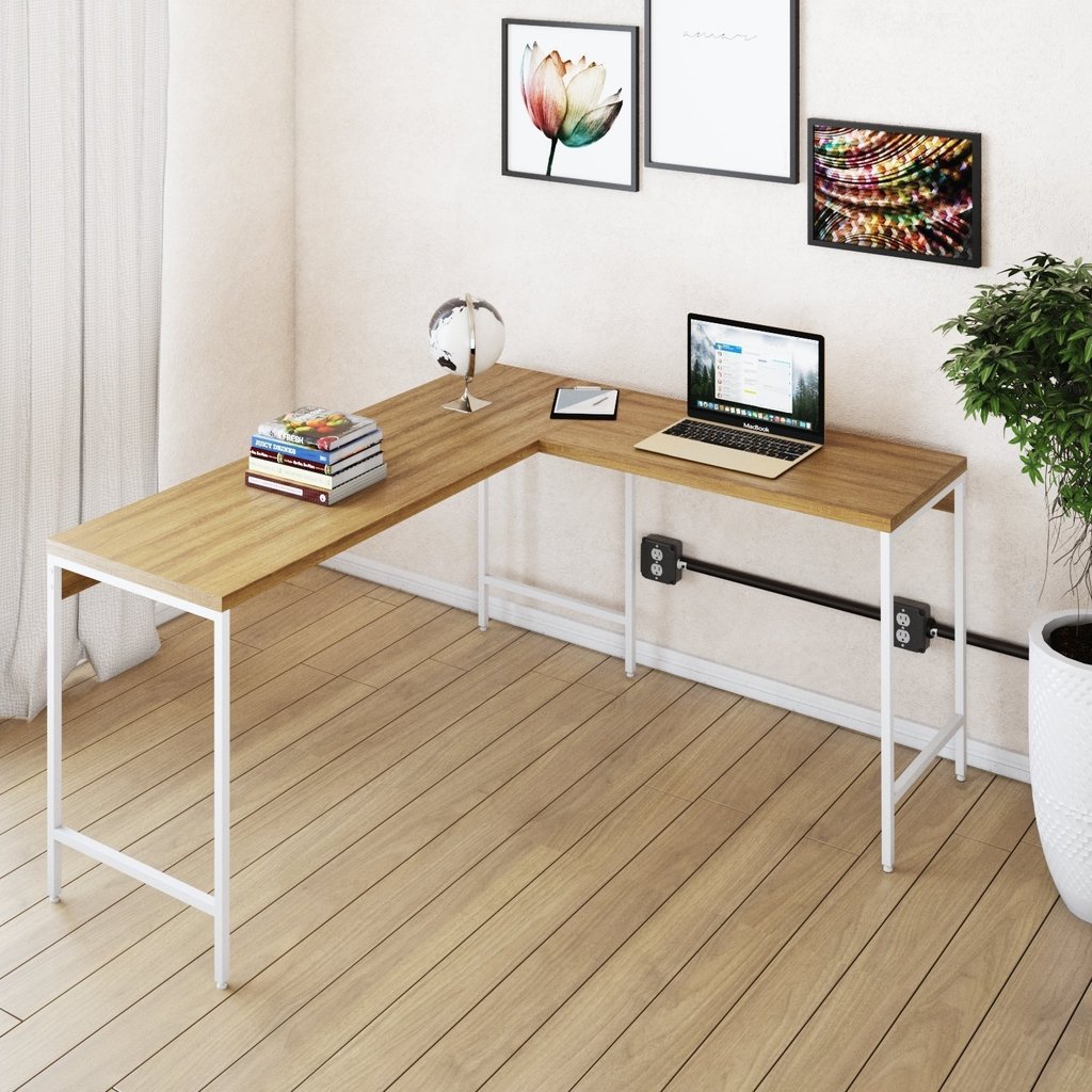 Escrivaninha Mesa Escritório em L Estilo Active 150cm Industrial Yescasa Lamina Mel/Branco