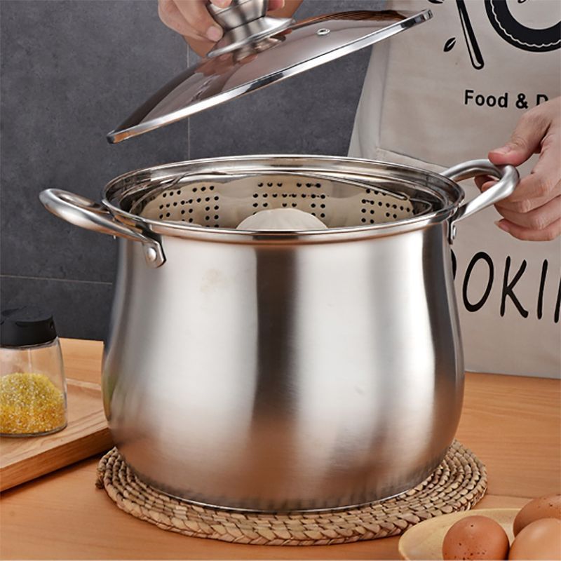 Panela de sopa grossa 304 aço inoxidável fundo duplo doméstico grande panela de sopa fogão de indução panela de mingau g