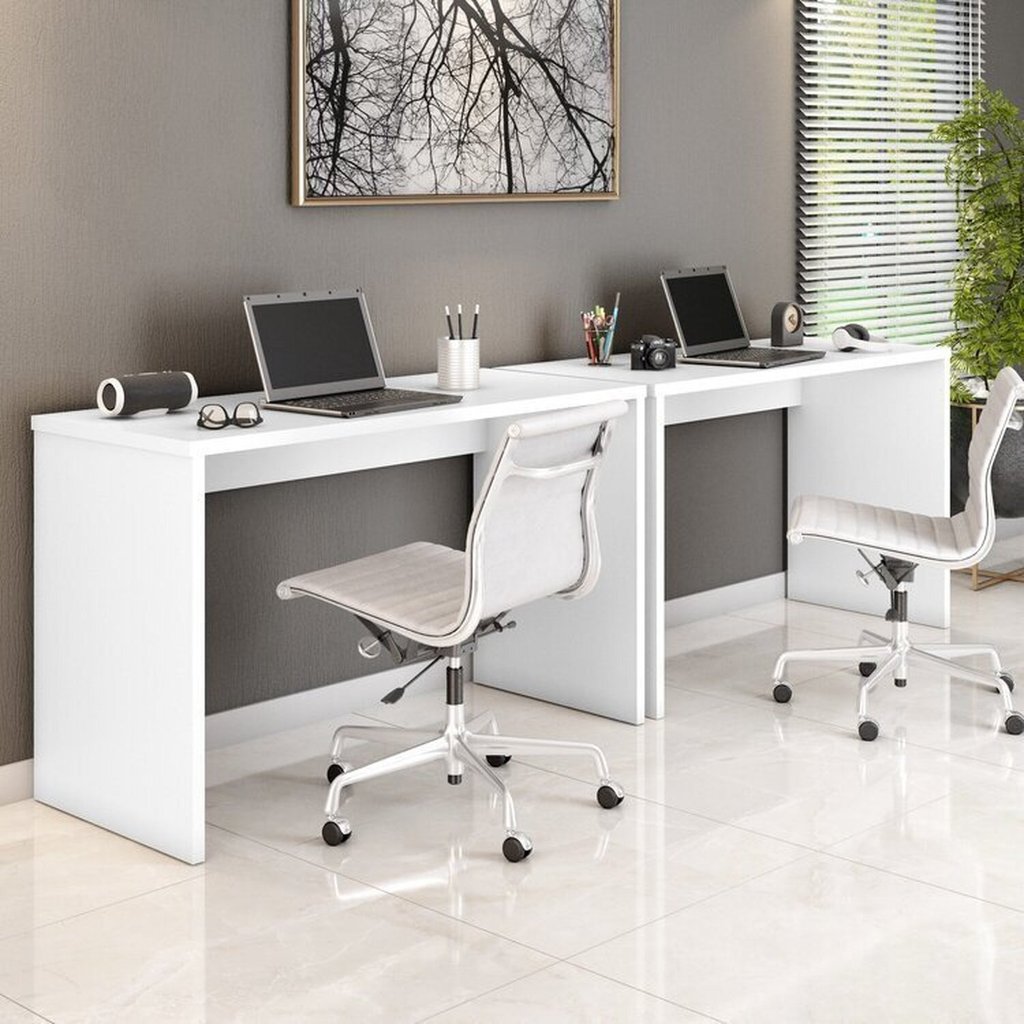 Conjunto 2 Escrivaninhas Gávea Office 127cm Branco Branco