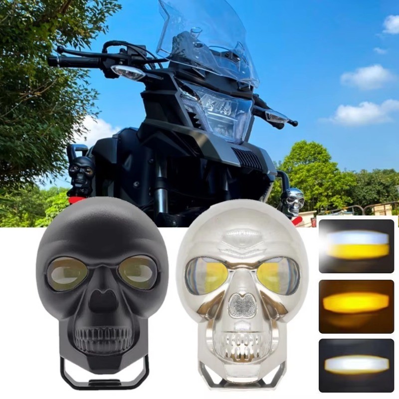 Motocicleta LED Luz Forma Crânio Lâmpada À Prova Dwaterproof Água Veículo Elétrico Farol De Nevoeiro Projetor Lente Holo
