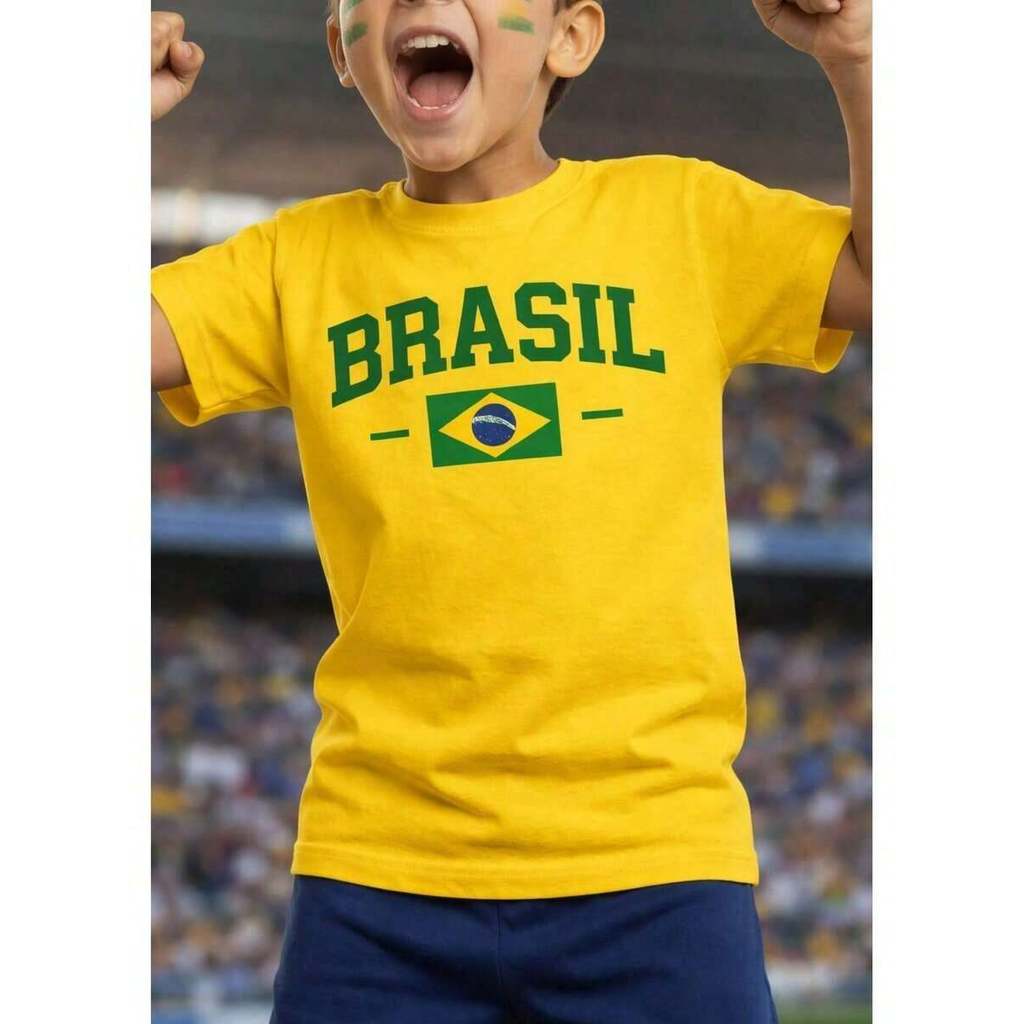 Camiseta Infantil Menino Menina Kids Seleção Brasileira Estampada Brasil 100% Algodão Copa do Mundo Envio Imediato Top