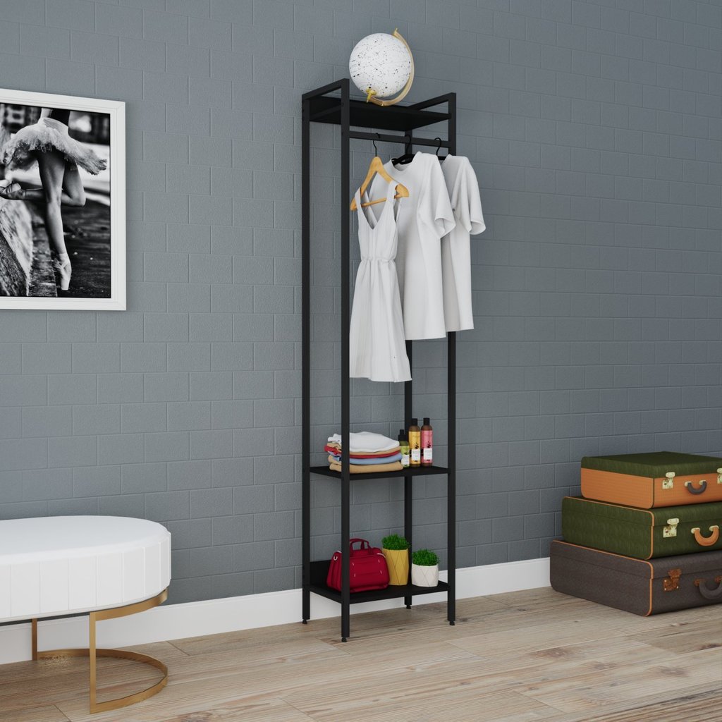 Estante Closet Arara 187x45cm 3 Prateleiras Active Yescasa Preto/Ônix Preto Onix/Preto