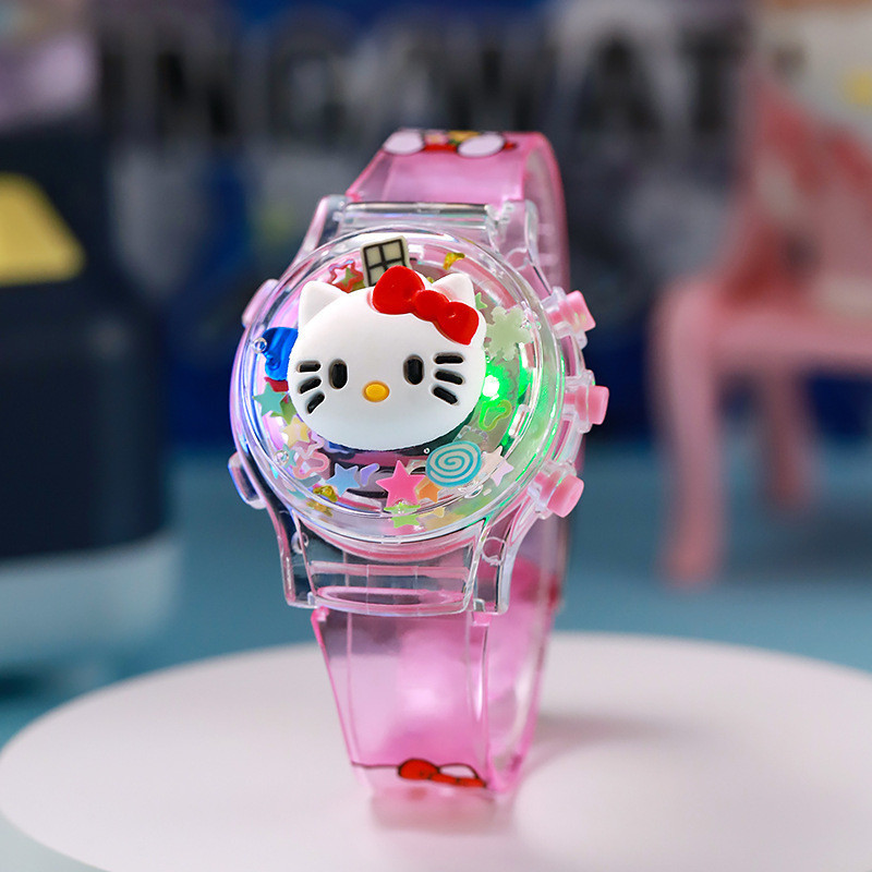 Relógio Musical Luminoso Sanrio, Relógio de Desenho Animado Hello Kitty, Estilo Fofo, Presentes para Crianças