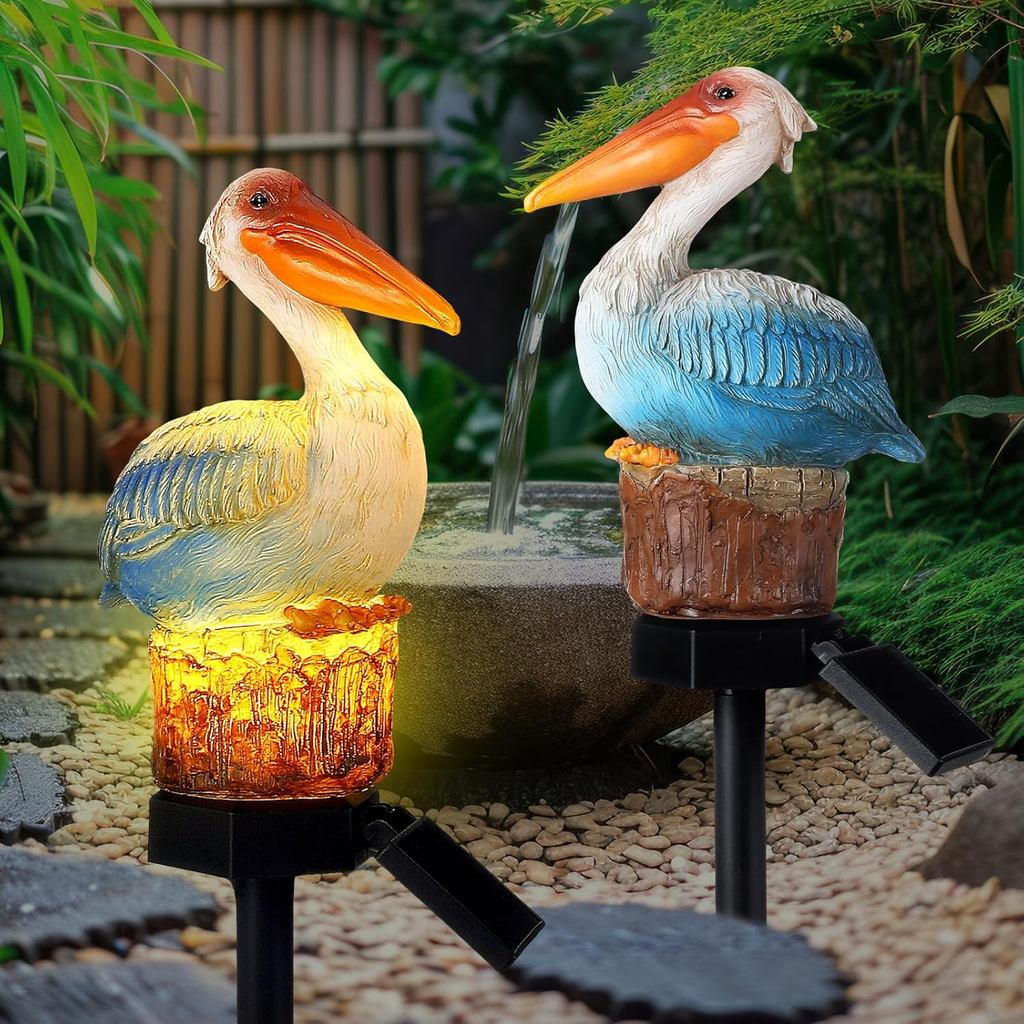 Leinuosen 2 Estátuas de Pelicano Solares para Decoração Externa, Escultura de Jardim, Estacas Decorativas, Arte de Pássa