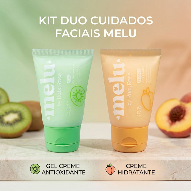 Creme Facial Melu by Ruby Rose - Opção 1 Unidade ou Kit 1+1 (Kiwi Antioxidante + Pêssego Hidratante)