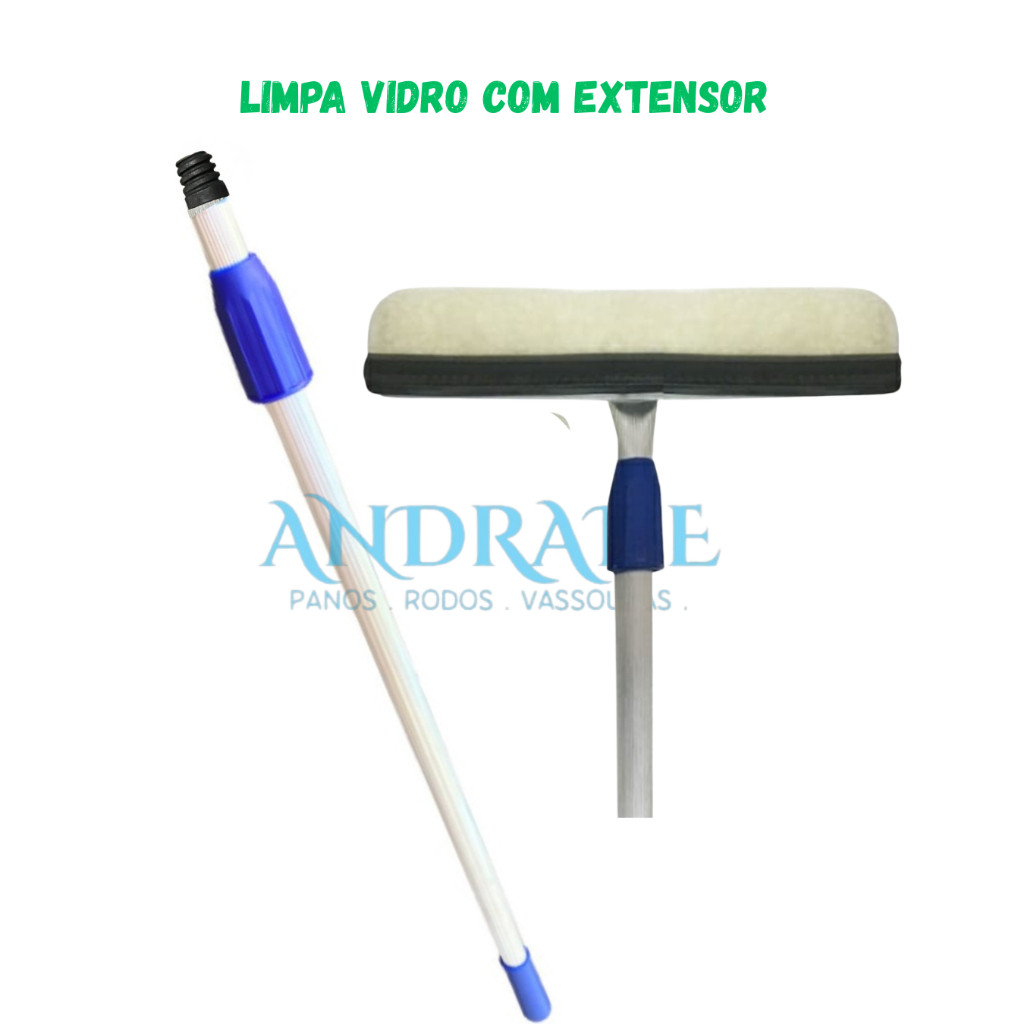 RODO LIMPA VIDRO 25CM COM CABO ALUMINIO EXTENSOR TELESCOPIO 4 METROS