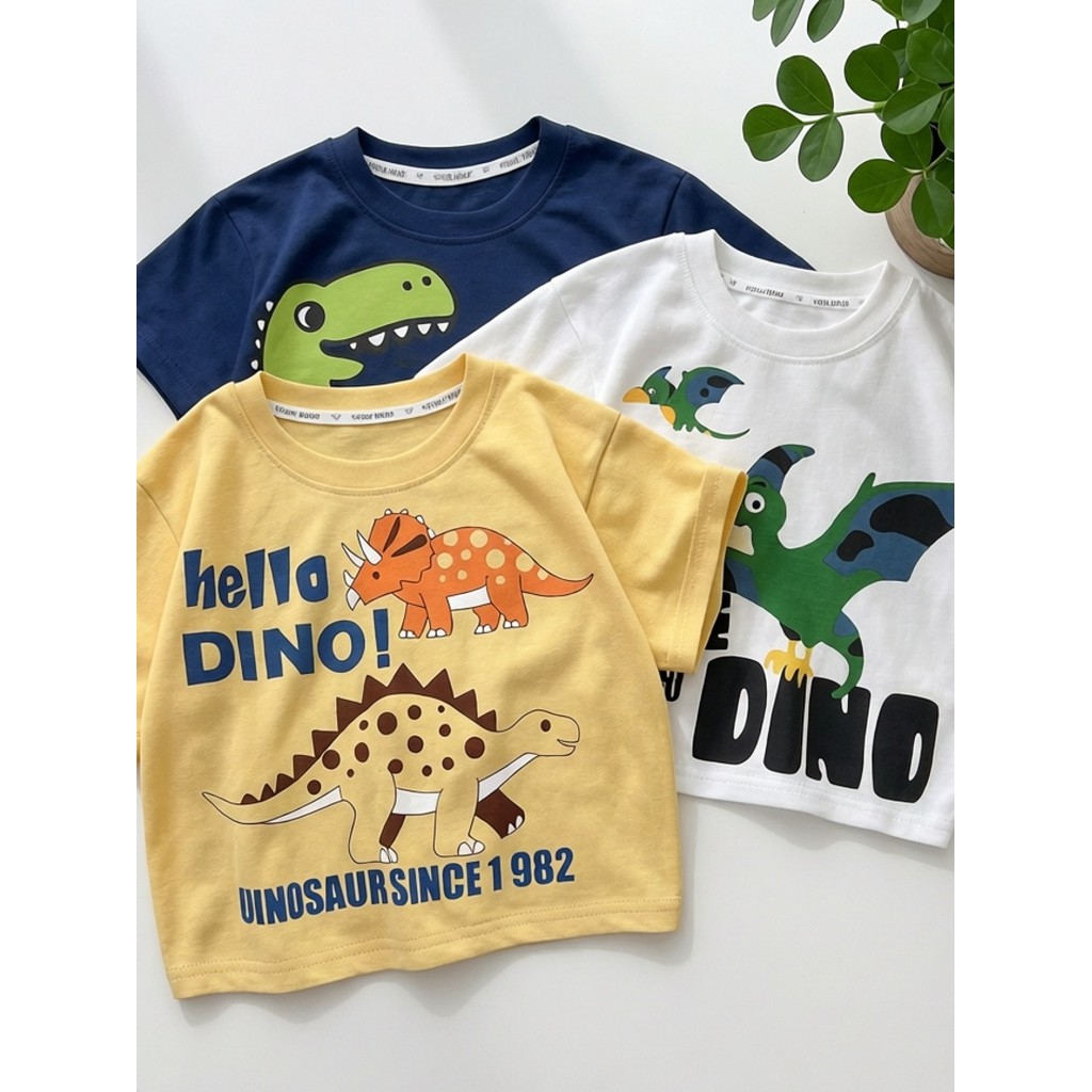 Crianças de manga curta camiseta meninos verão dos desenhos animados dinossauro meninas solto Casual algodão topo em tor