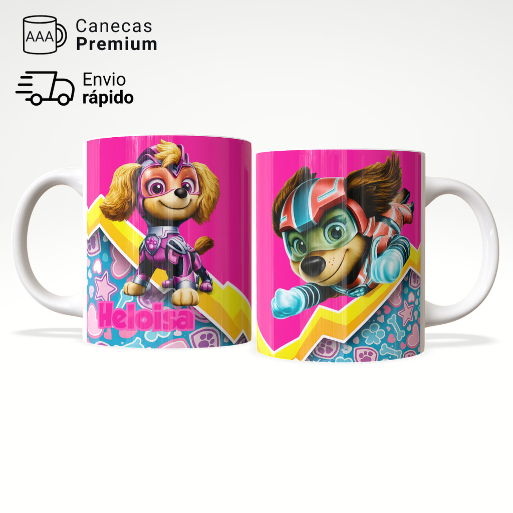 Caneca Criança Infantil  Patrulha Canina  Skye Rocky  Personalizada Com Nome Juro