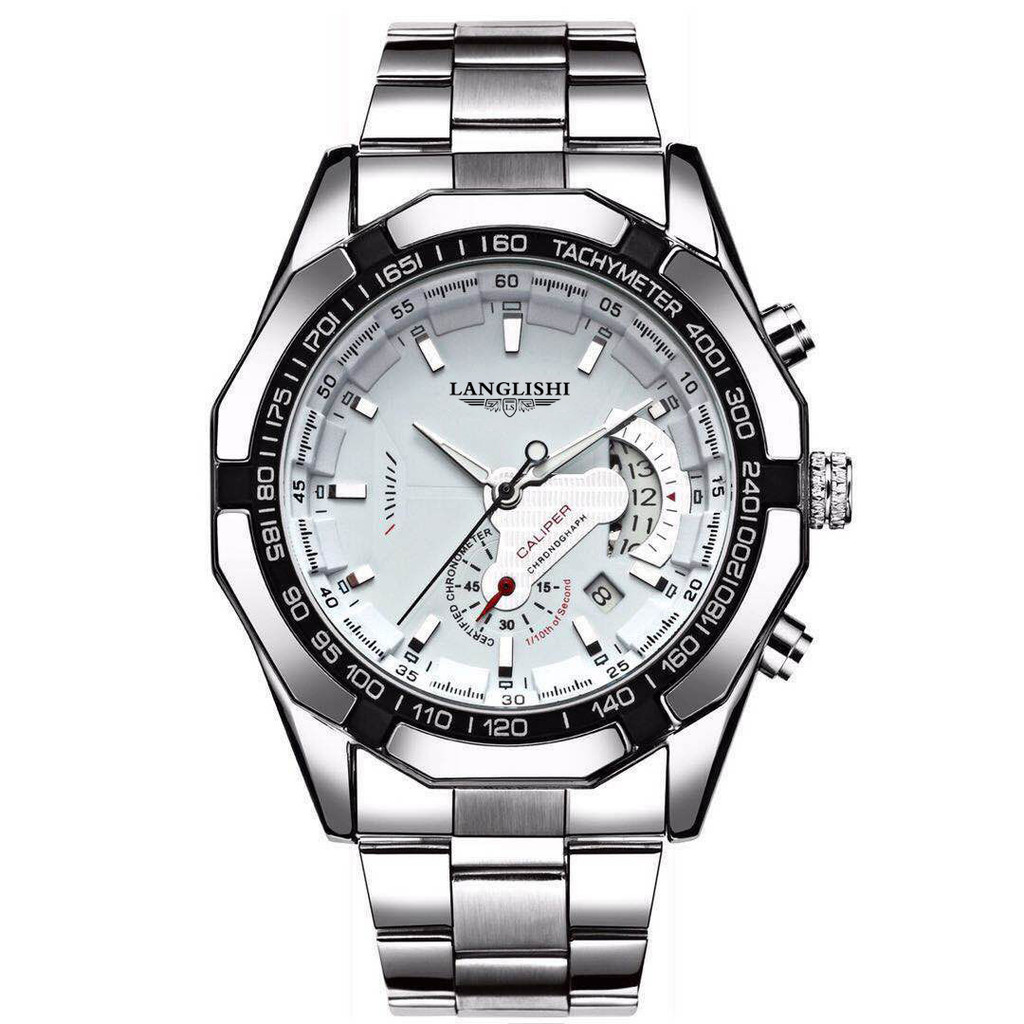 LANGLISH Esporte Militar Relógio De Quartzo Masculino Pulseira Couro Aço Inoxidável 30M À Prova Dwaterproof Água Calendá