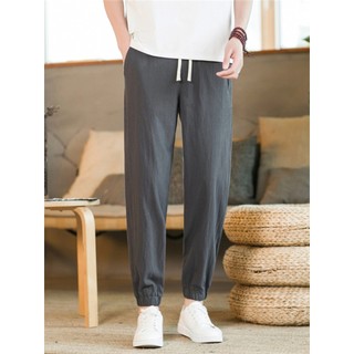 Calças de linho de algodão até o tornozelo masculinas outono fino solto em linha reta estilo chinês calças de algodão pu