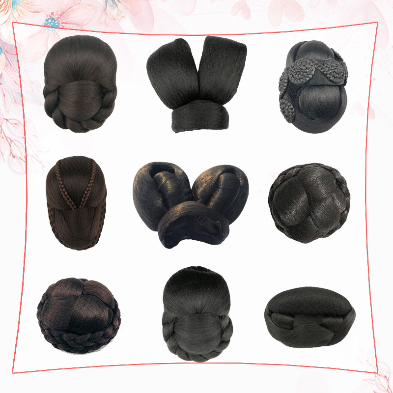 Estúdio traje peruca feminina república da China Xiuhe peruca noiva casamento Pan cabeça trança saco de cabelo Hanfu sac
