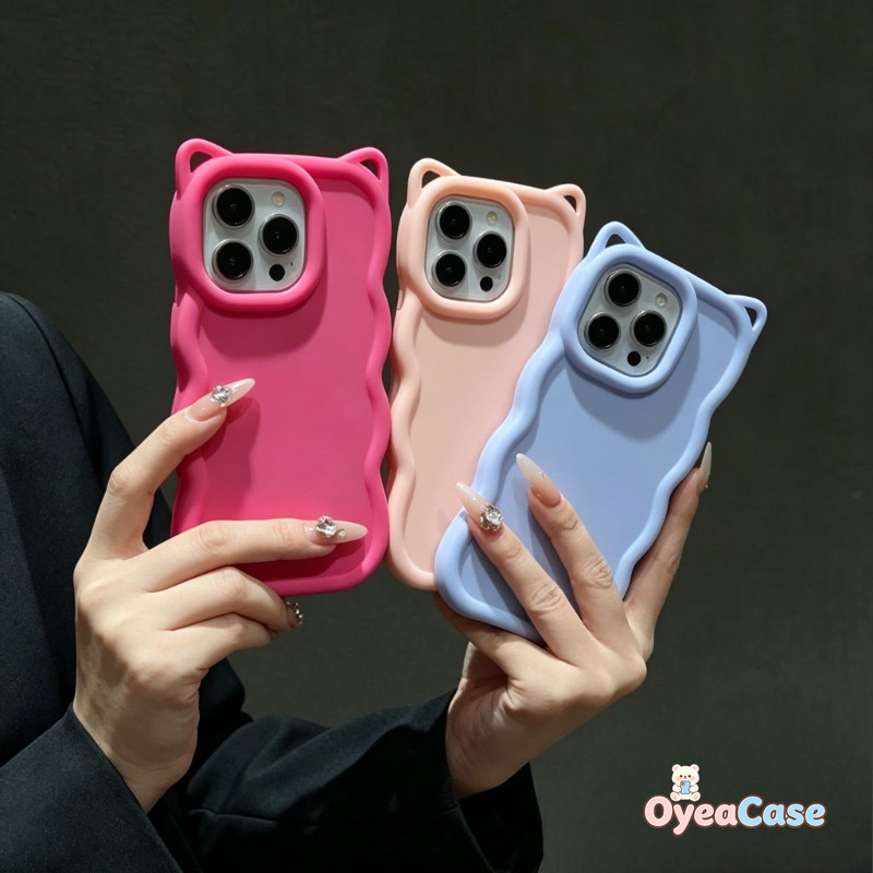 Capa De Borda Ondulada 3D Com Orelha De Gato Fofa Para Samsung Galaxy A07 A06 A05 A05S M05 F05 A04 A04E A04S M04 F04 A03