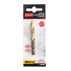 Broca Macho Aço HSS-TiN M6 x 1.0mm com Encaixe 1/4" Rocast 531,0005