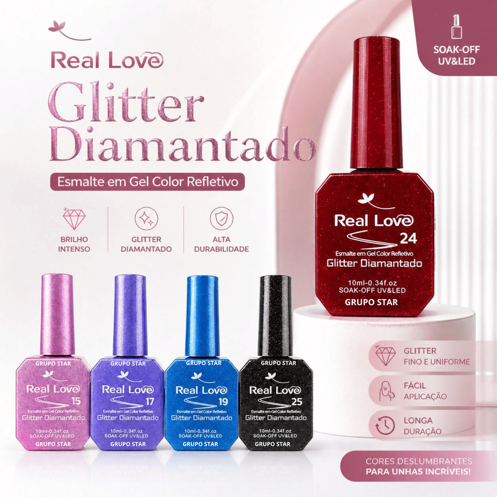Detalhes do Esmalte em Gel Glitter Refletivo 10ml Novas Cores - Real Love