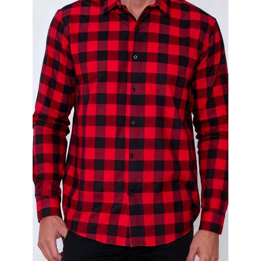 Camisa masculina casual xadrez de manga comprida
