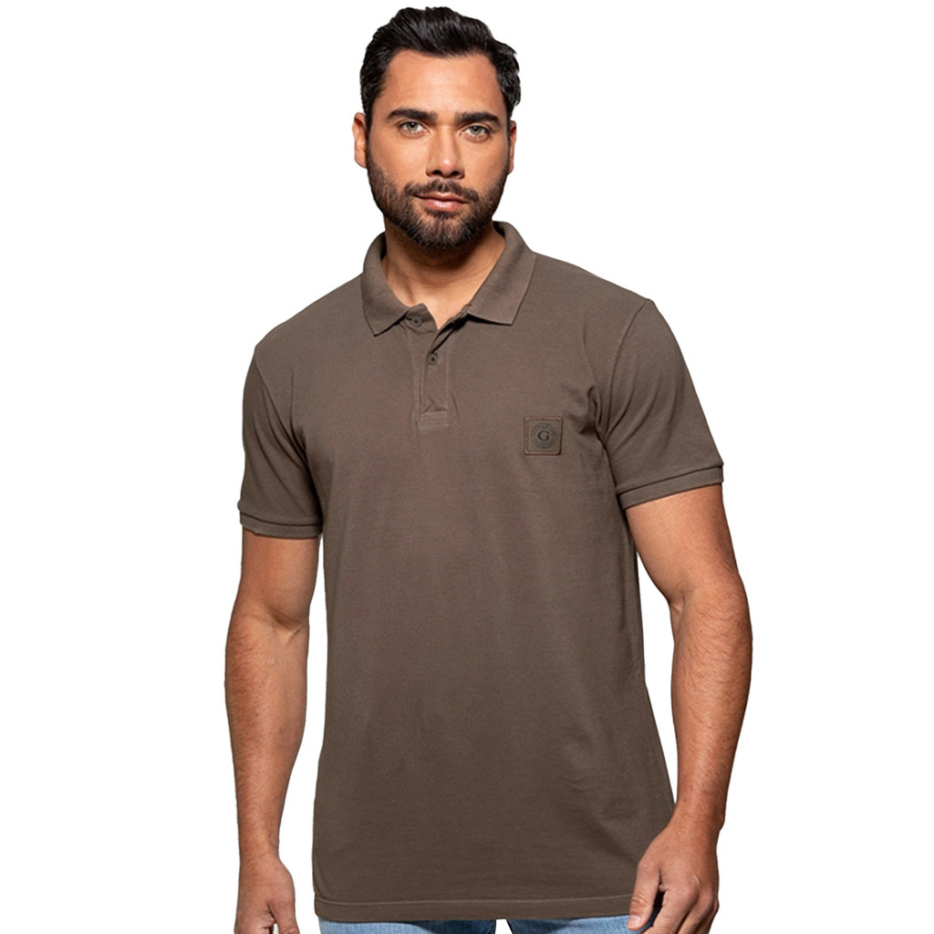 Polo Guess Masculina Piquet Small Patch Grafite