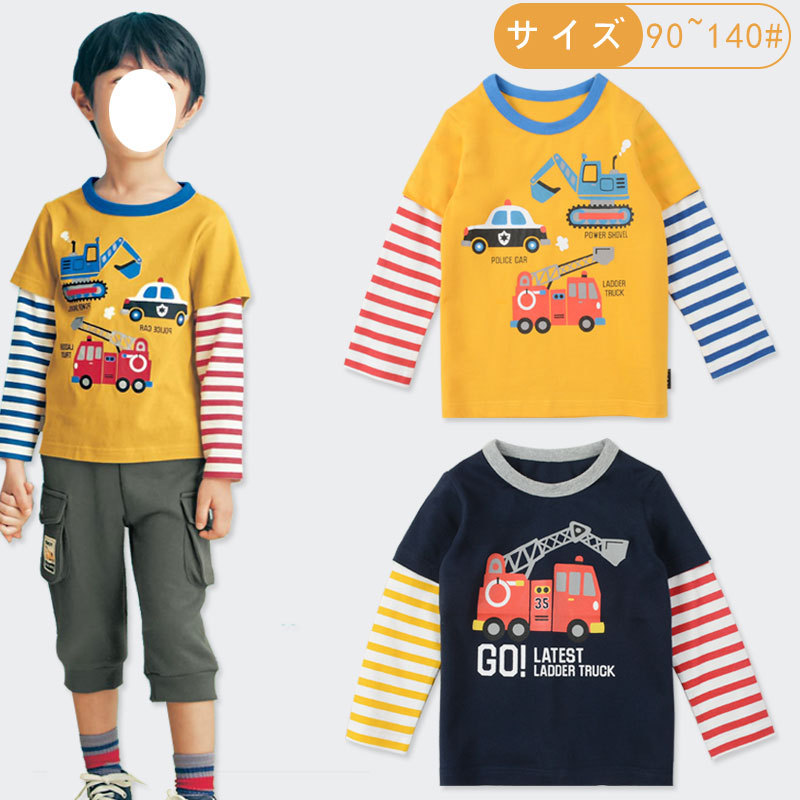 Estilo japonês mil diversão primavera outono meninos manga comprida camiseta bebê puro algodão engenharia veículo falso 