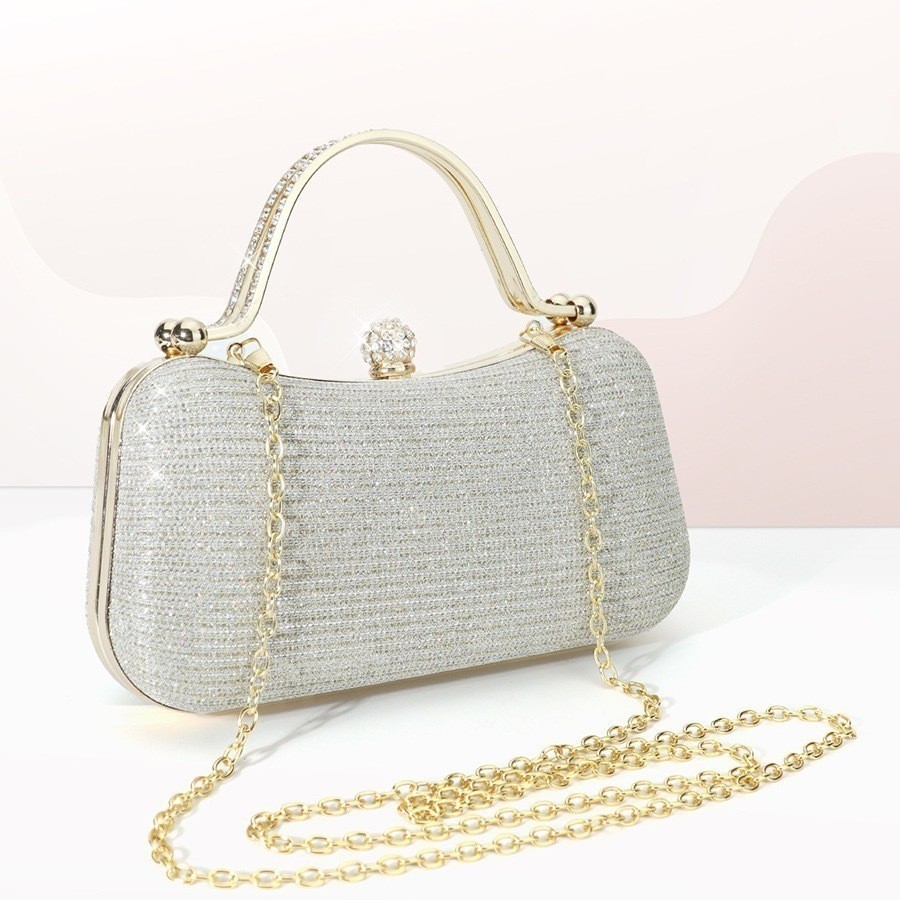 Bolsa Feminina De Banquete Clássica Com Decoração De Strass E Fecho De Mão