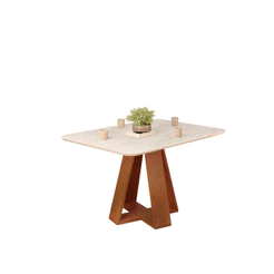Mesa de Jantar Kiara Tampo Chanfrado Para Pequena 4 Lugares Curvo Freijó com Quartzo - MoveisAqui