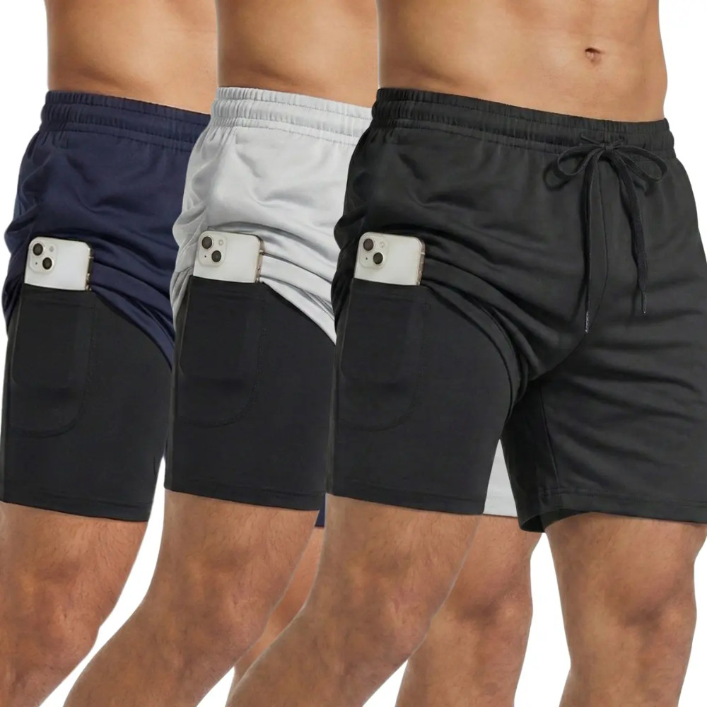 Kit 3 Shorts 2 Em 1 Masculino Dry Fit Compressão