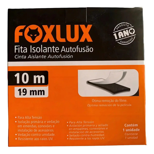 Fita Isolante Auto Fusão Foxlux 10m X 19mm Preto Liso