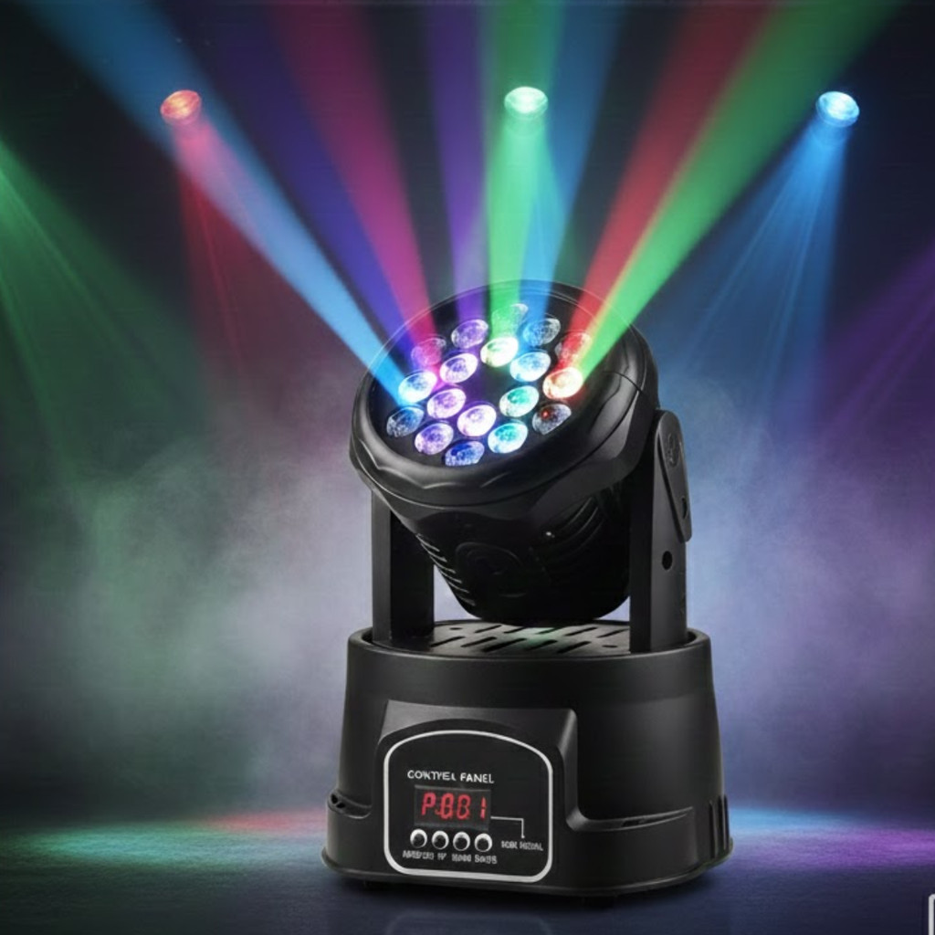 Canhão Moving Head LED 80W RGBW 18 QuadriLED Controle DMX512 Modo Som Automático Ideal DJ Palco Baladas Shows Festas