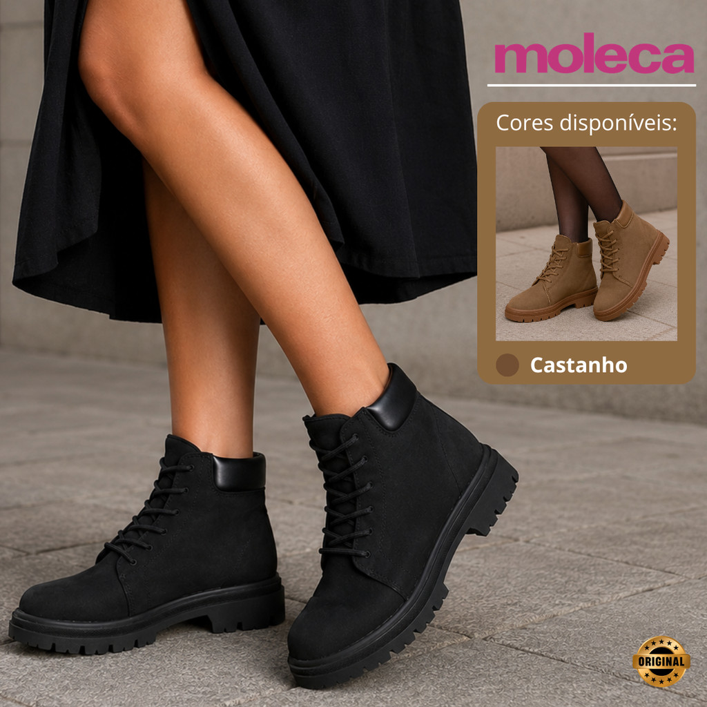 Bota Moleca Feminina Coturno Tratorada Cano Curto Salto Baixo Urbano Casual Confortável Original