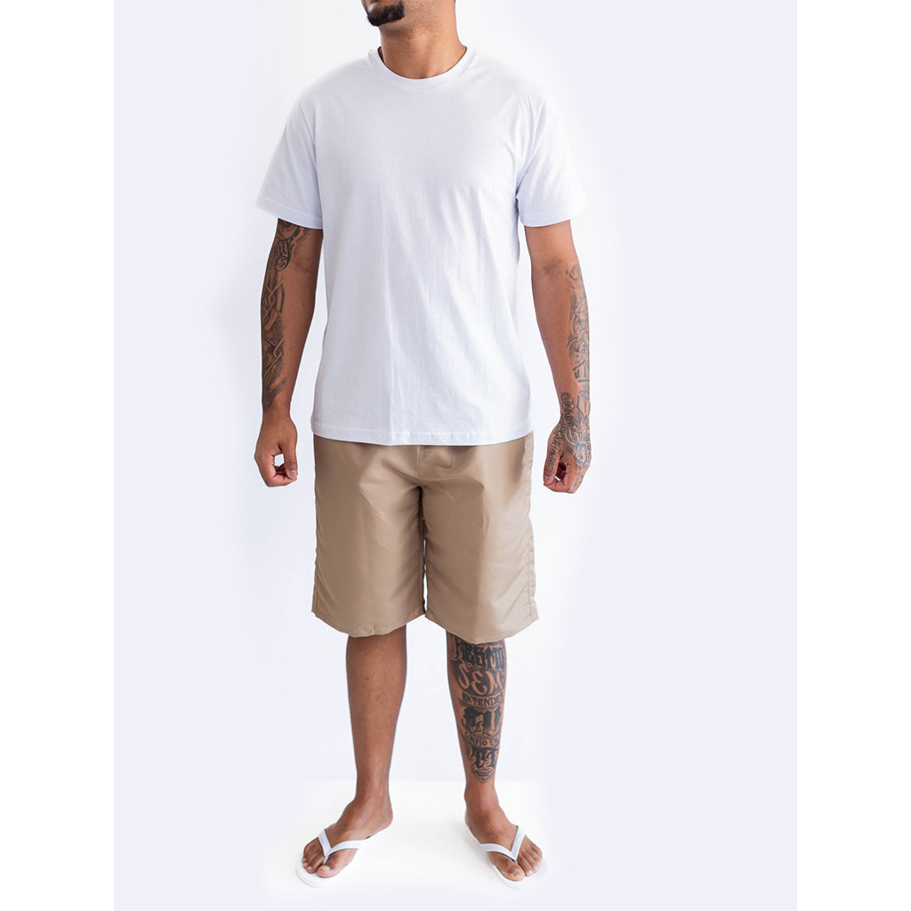 Kit 2 peças Básicas Bermuda Caqui/Laranja e Camiseta Branca CDP