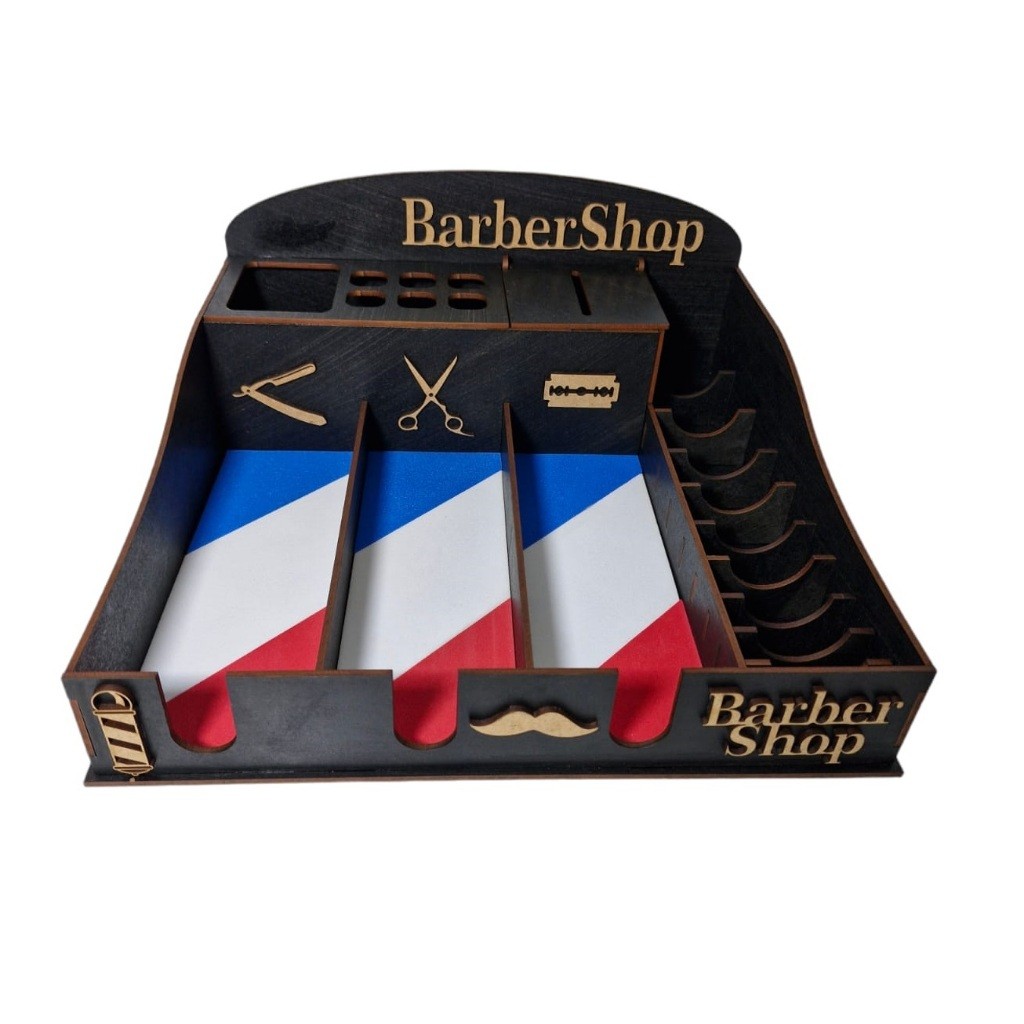 Suporte Organizador para Máquinas Barbeiro Barbearia Barbershop Completo MDF Preto Envio Motoboy