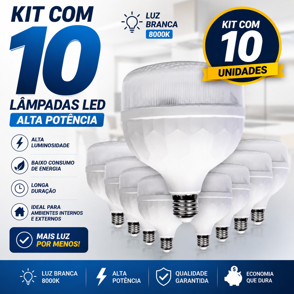 KIT 10 Bulbo Diamante LED 65W 100W 120W E27 Bivolt Lâmpada Industrial Potente Super Branca Econômica