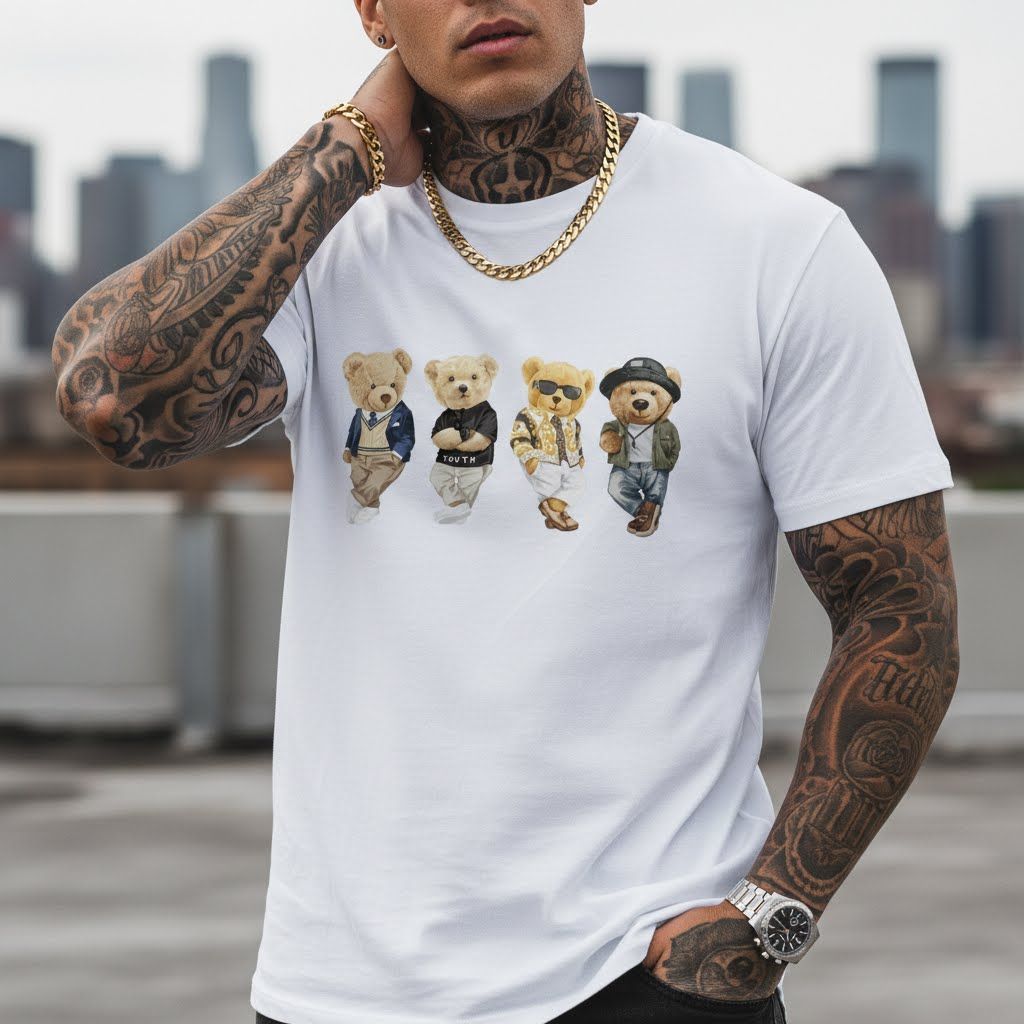 Camiseta Básica Casual Masculina Estampada 4 Ursos Estiloso Premium Academia Treino Presente