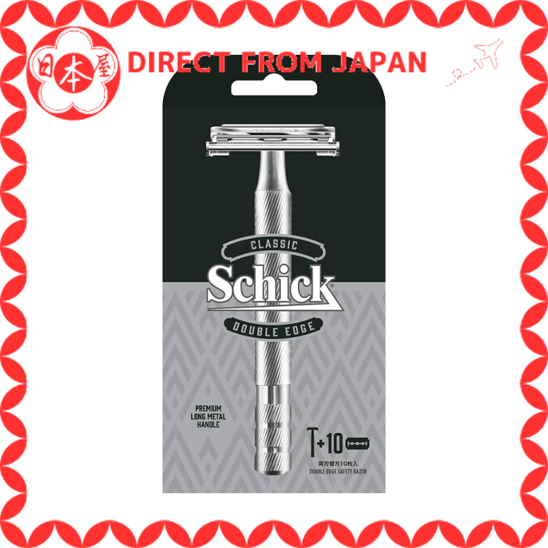 Schick Classic Double Edge Aparelho de Barbear de Lâmina Dupla (com lâmina + 10 lâminas de reposição) Prateado Metal