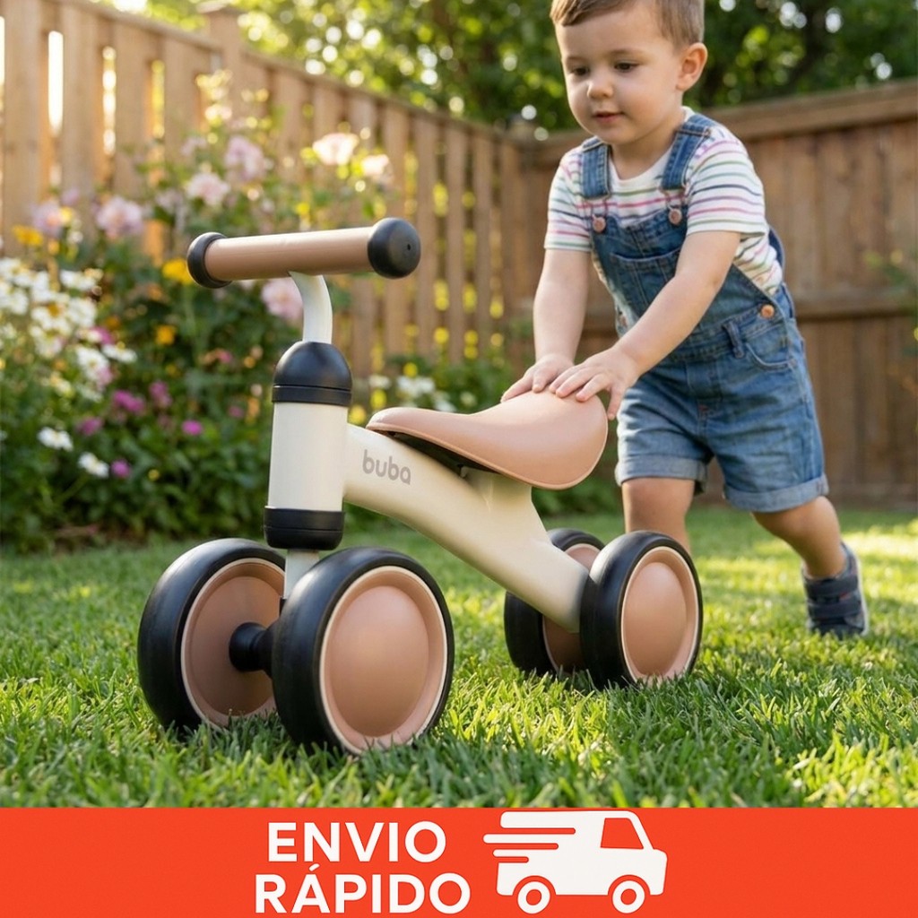 Bicicleta Equilíbrio Buba 4 Rodas Bege Infantil Bebê Sem Pedal Coordenação Menino Menina