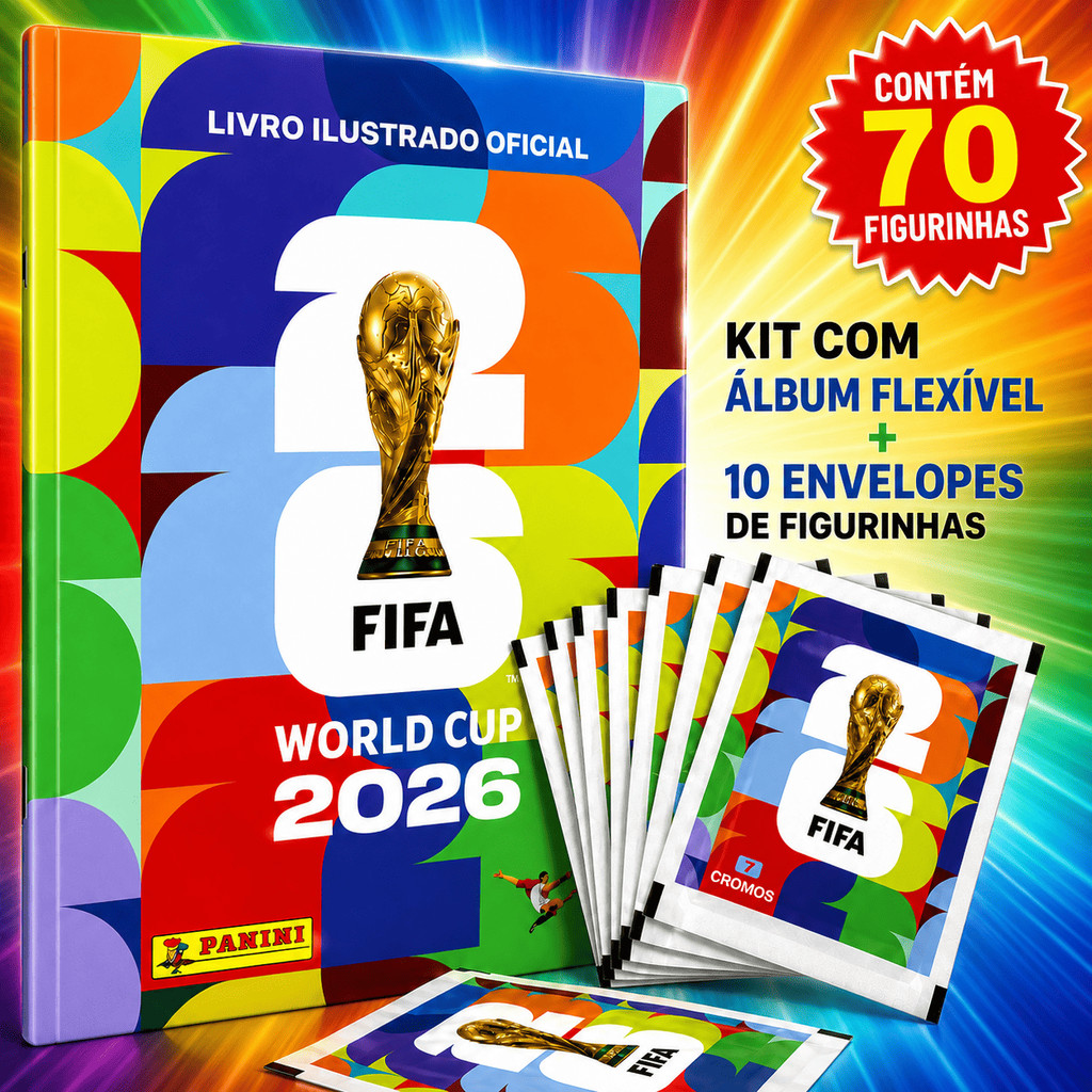 Album Oficial Copa do Mundo 2026 / 70 Figurinhas / Álbum Capa Mole Jogadores Colecionáveis Promoção
