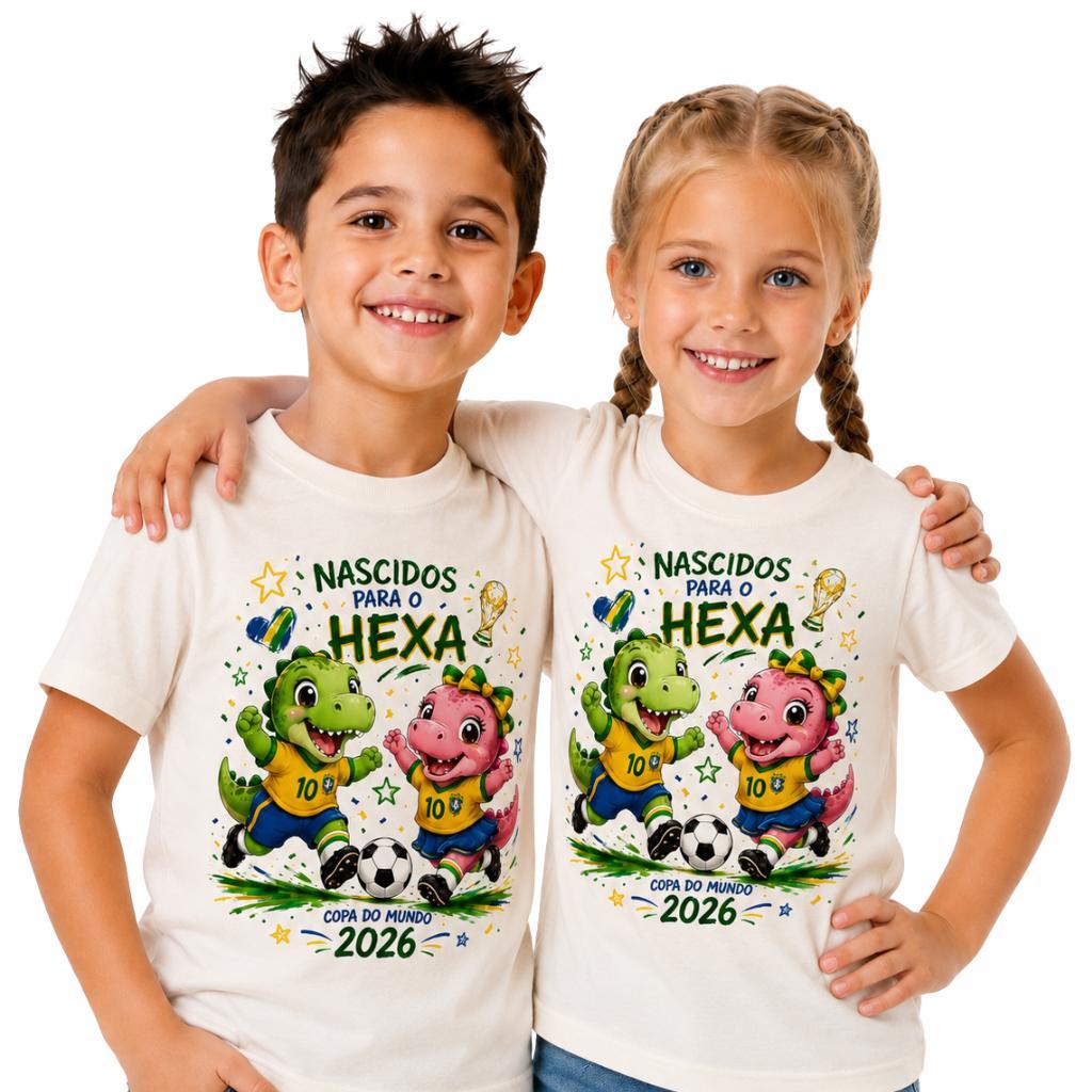 Camiseta Infantil Copa do Mundo 2026 Brasil Menino Menina Unissex 100% Algodão Personalizada Estampa DTF